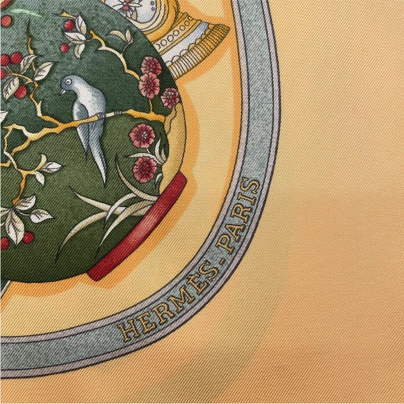 Yellow Hermes Carre 90 Silk Scarf Perfume Bottle W/Box - Picture 7 of 11